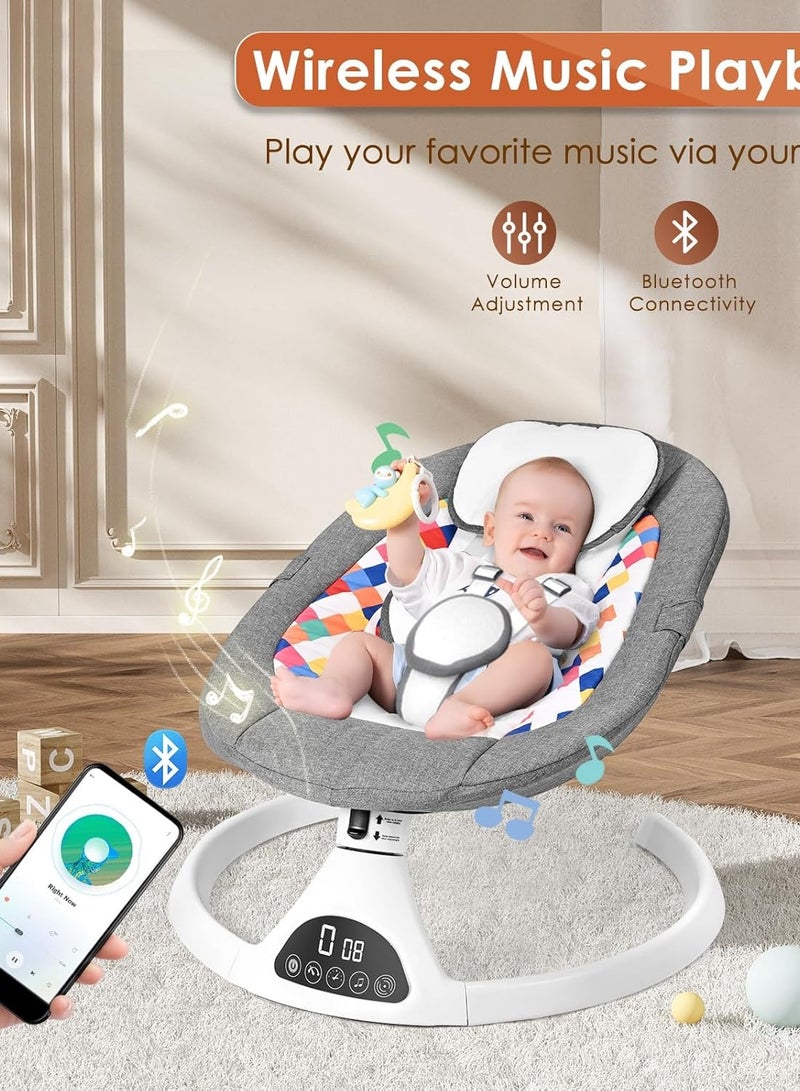 Ixdregan Baby Swing - 5 Sway Speeds, 12 Lullabies & Bluetooth | Portable Baby Rocker with Remote Control, Soft Safe Fabrics, 3 Timer Settings | Ideal for Infants 5-20lbs, Grey