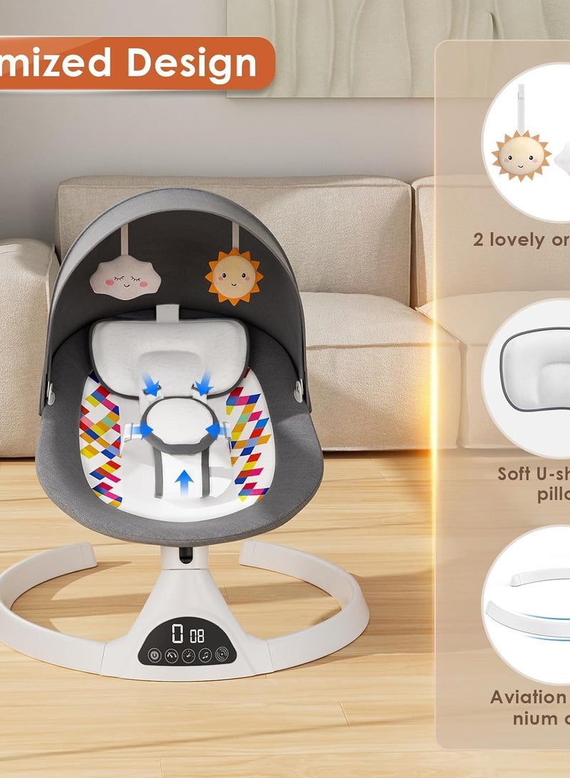 Ixdregan Baby Swing - 5 Sway Speeds, 12 Lullabies & Bluetooth | Portable Baby Rocker with Remote Control, Soft Safe Fabrics, 3 Timer Settings | Ideal for Infants 5-20lbs, Grey