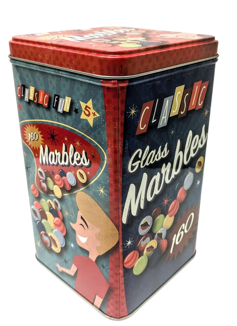 The Tin Box Company 160 Marbles in a Tin Box Nostalgia Toy Marble Games and Collectibles Tin 75 Tall 45 Width