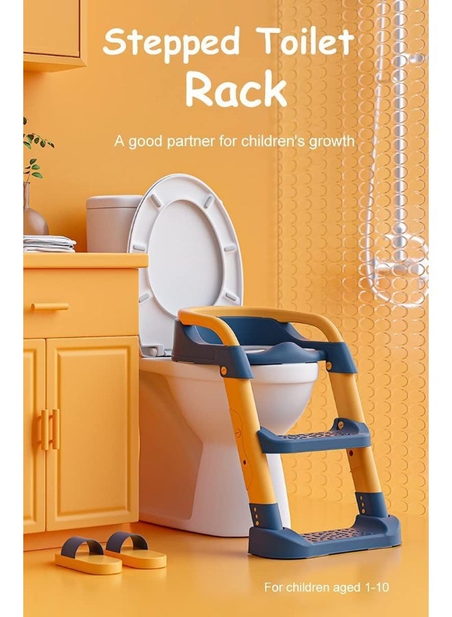 Somer Field - Potty Training Seat with Step Stool Ladder, Potty Training Toilet for Kids Boys Girls Toddlers-Comfortable Safe Potty Seat with Anti-Slip Pads Ladder - Blue & Yellow