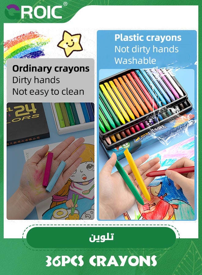 36 Colors Space Crayons for Toddlers, Mess Free Unbreakable Non-toxic Crayon Gifts, Easy to Hold Washable Crayons for Kids, Safe Coloring Gifts for Kids School