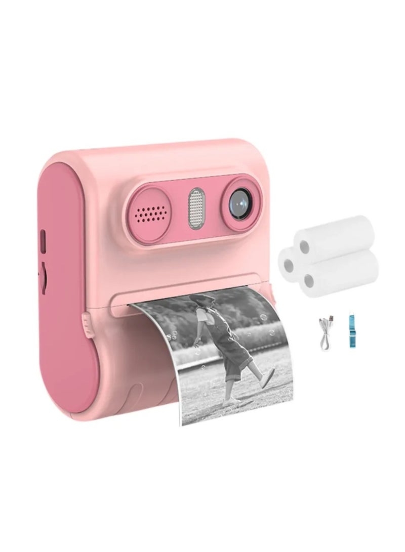 Digital Camera For Kids 46MP Kids Camera With 32GB SD Card Full HD 1080P Cameras Mini Kids Camera With Instant Print Thermal Printer With 3 Thermal Rolls 2.4Inch Eye Protect Screen With Speaker Pink