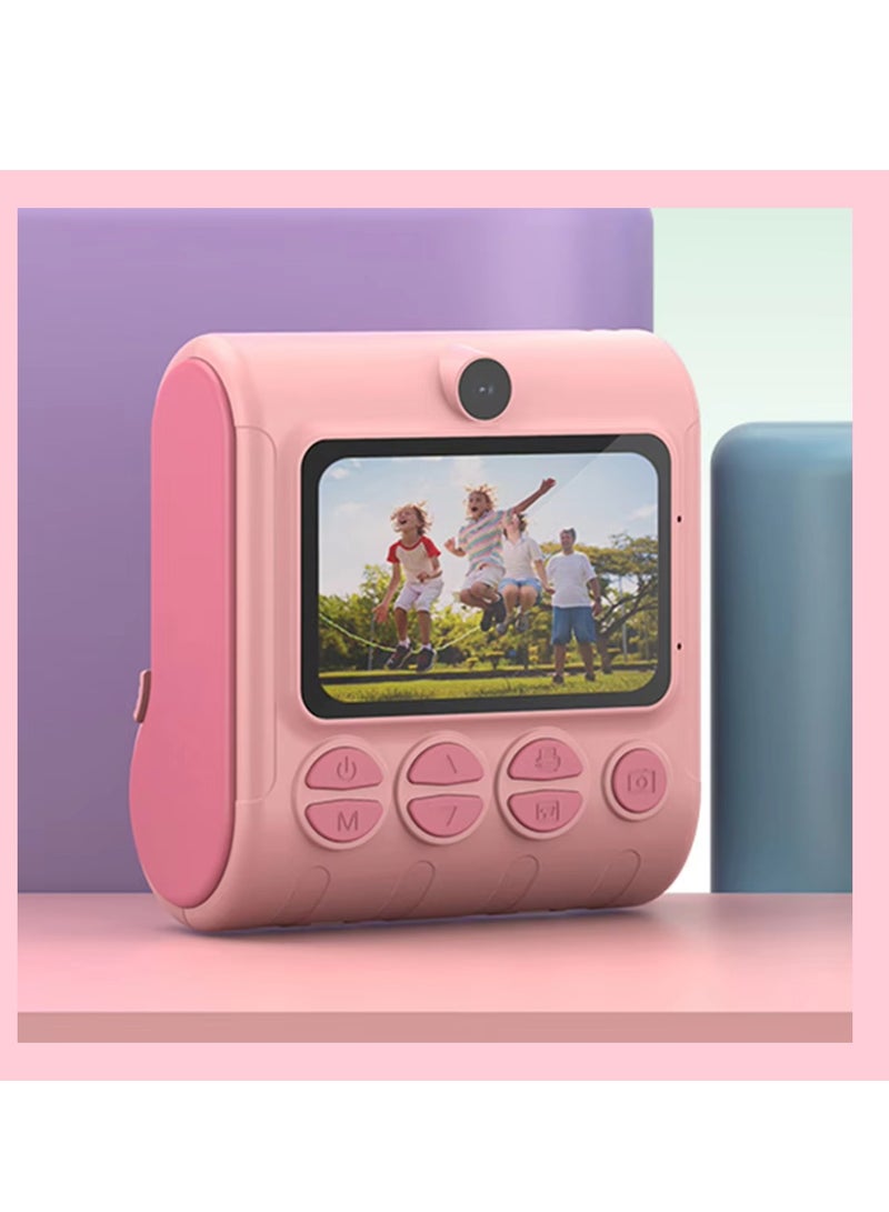 Digital Camera For Kids 46MP Kids Camera With 32GB SD Card Full HD 1080P Cameras Mini Kids Camera With Instant Print Thermal Printer With 3 Thermal Rolls 2.4Inch Eye Protect Screen With Speaker Pink