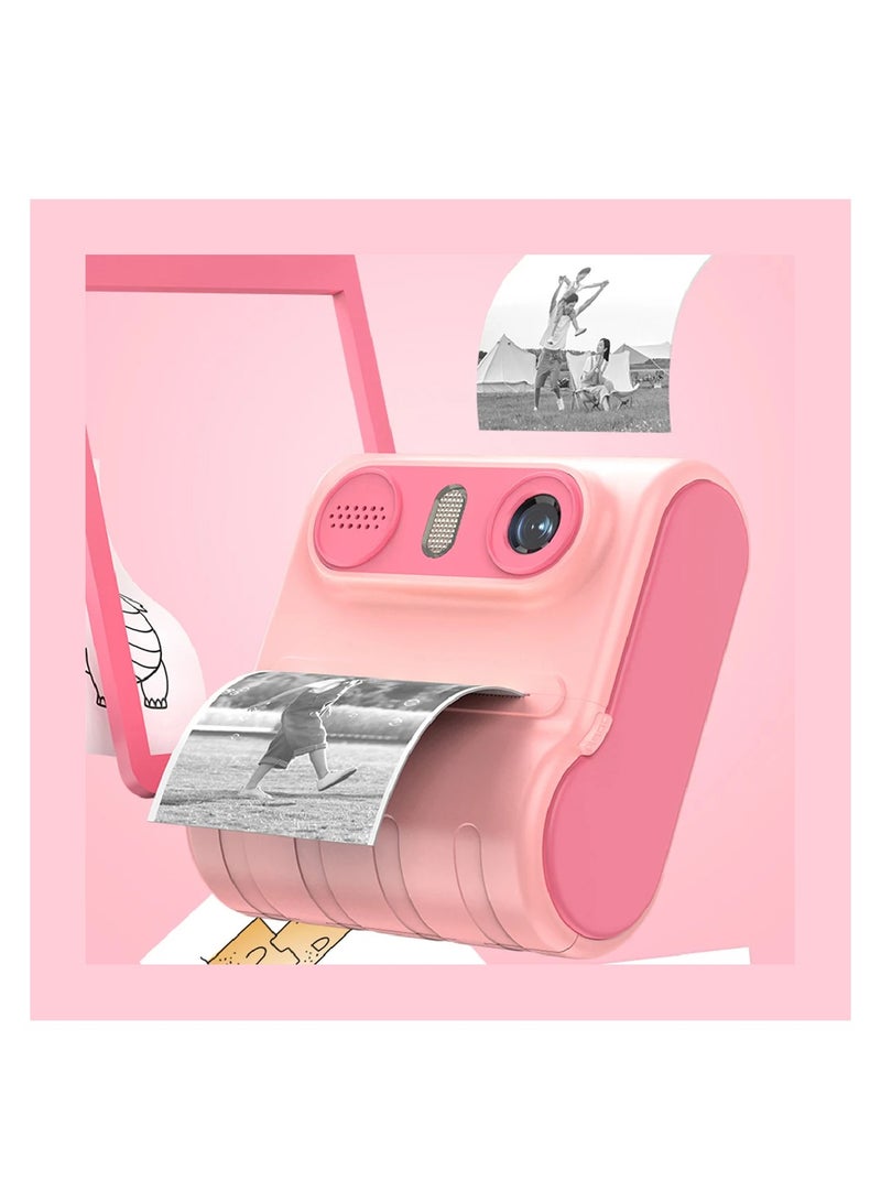 Digital Camera For Kids 46MP Kids Camera With 32GB SD Card Full HD 1080P Cameras Mini Kids Camera With Instant Print Thermal Printer With 3 Thermal Rolls 2.4Inch Eye Protect Screen With Speaker Pink