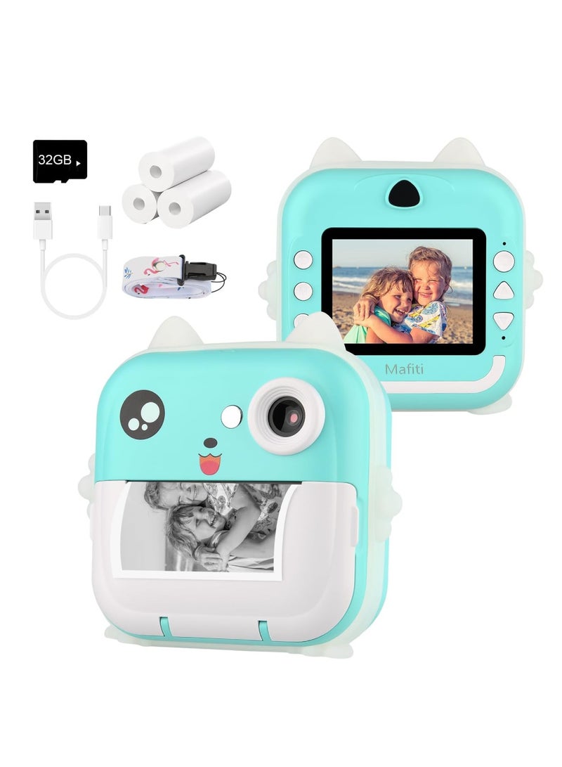 Digital Camera For Kids 48MP Kids Camera With 32GB SD Card Full HD 1080P Cameras Mini Kids Camera With Instant Print Thermal Printer With 3 Thermal Rolls 2.4Inch Eye Protect Screen Selfie Camera