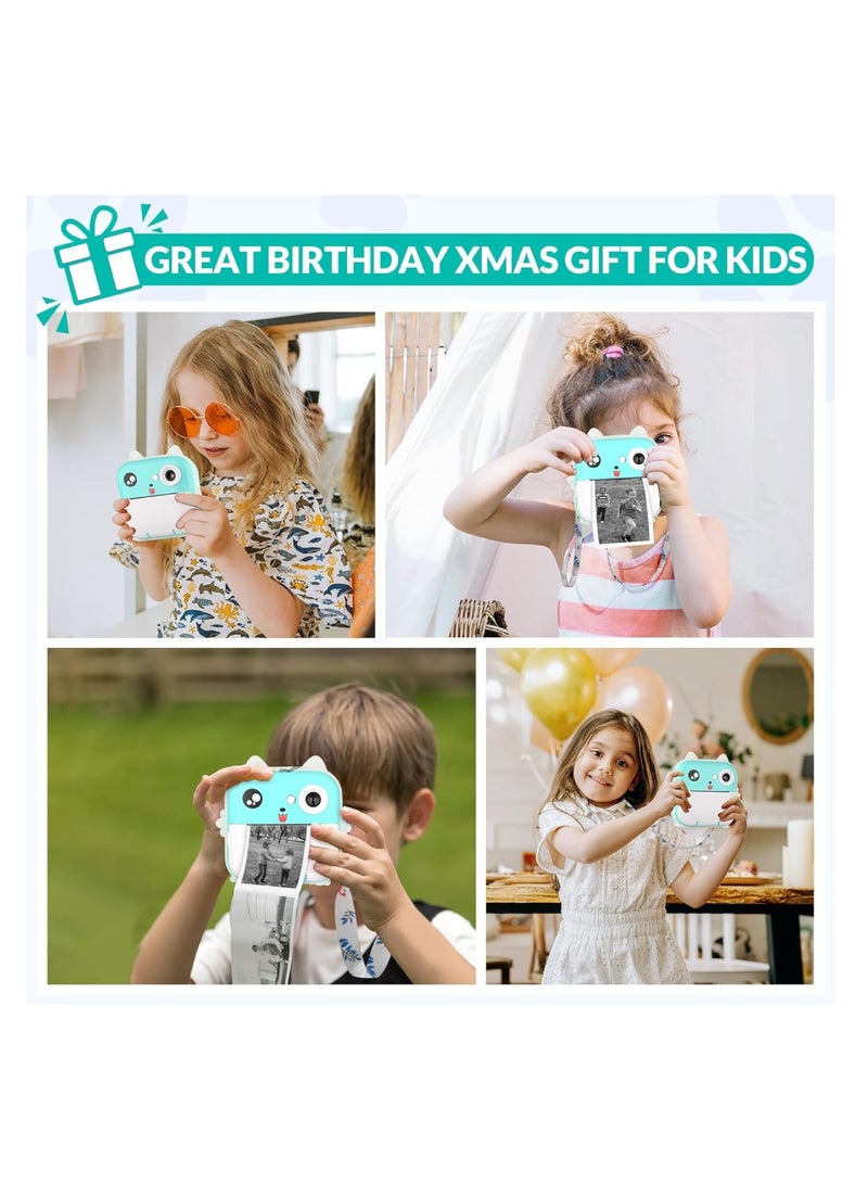 Digital Camera For Kids 48MP Kids Camera With 32GB SD Card Full HD 1080P Cameras Mini Kids Camera With Instant Print Thermal Printer With 3 Thermal Rolls 2.4Inch Eye Protect Screen Selfie Camera