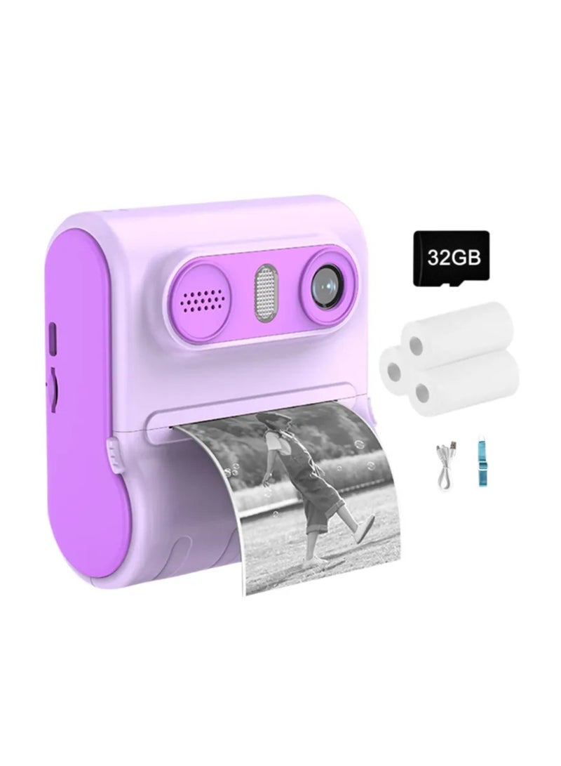 Digital Camera For Kids 46MP Kids Camera With 32GB SD Card Full HD 1080P Cameras Mini Kids Camera With Instant Print Thermal Printer With 3 Thermal Rolls 2.4Inch Eye Protect Screen With Speaker Purple