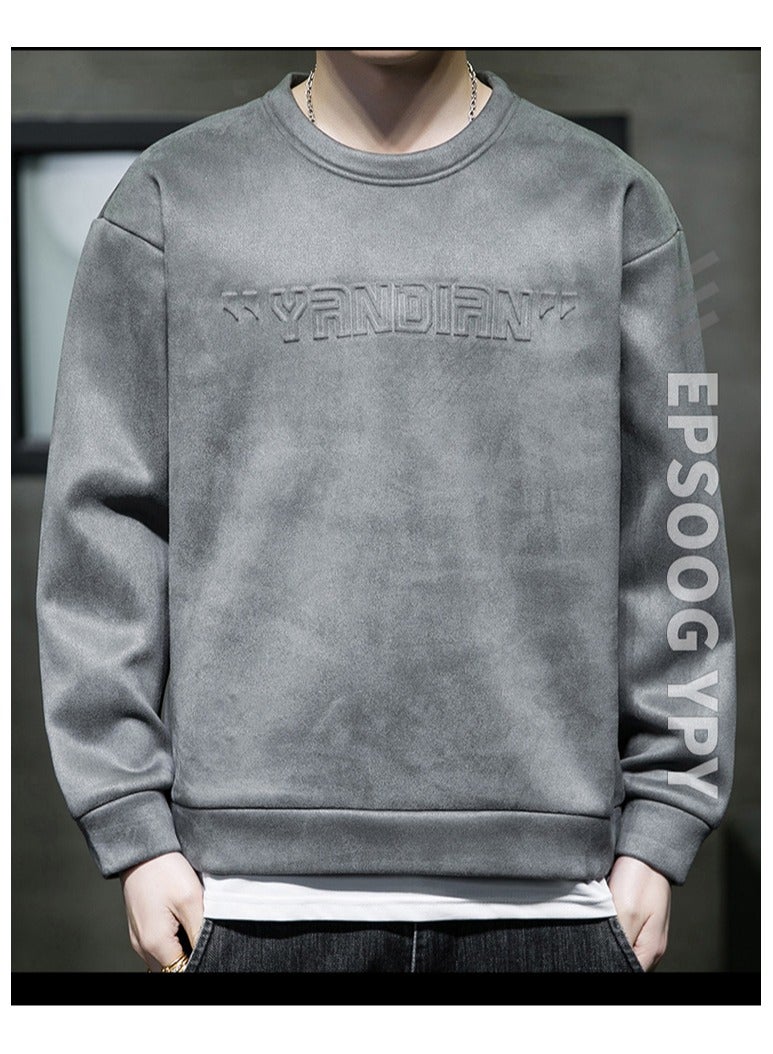 Large Size Fashionable Men's Letter Embossed Loose Long Sleeved T-shirt