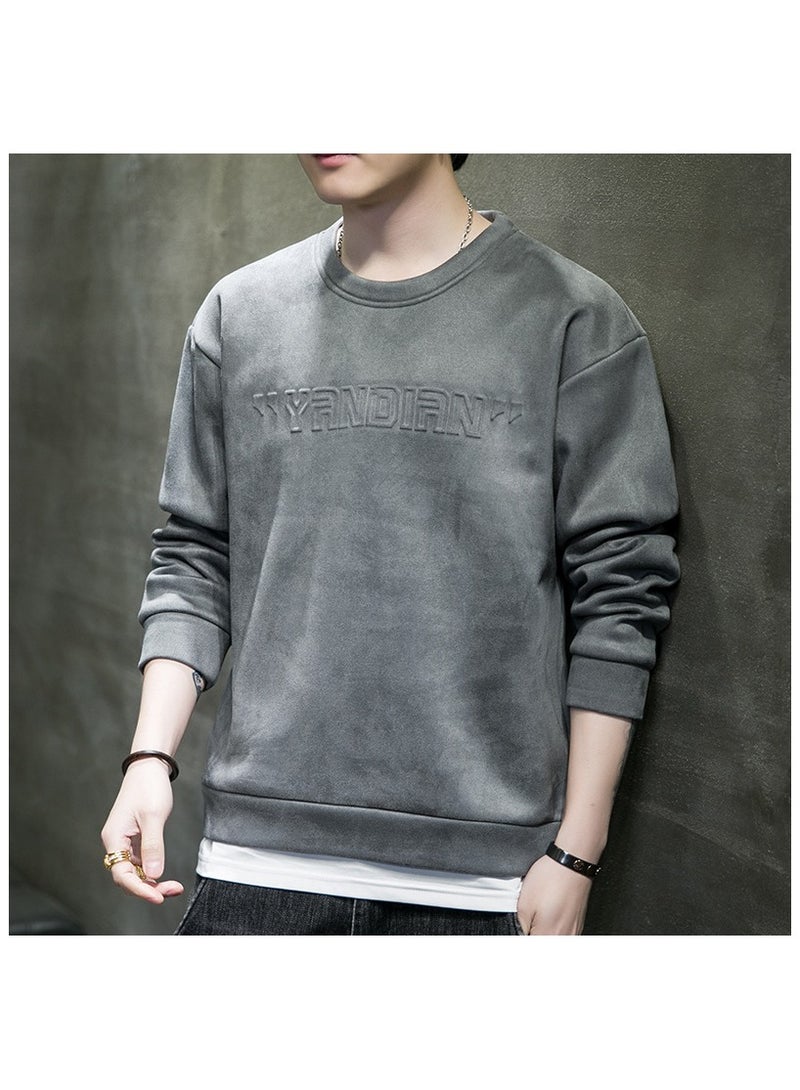 Large Size Fashionable Men's Letter Embossed Loose Long Sleeved T-shirt