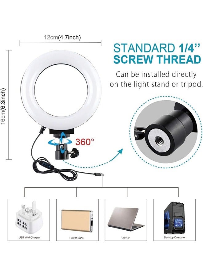 4.7 inch USB LED Ring Light, PULUZ 3 Modes Dimmable Ring Selfie LED Light for Zoom Meeting/Video Calls/Webcam Streaming/Self Broadcasting/YouTube/TikTok/Makeup with Tripod Ball Head (Black)