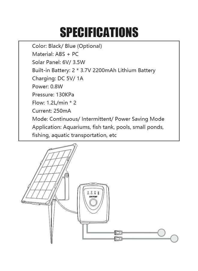 3.5W Solar Oxygenrator Air Pump with Dual Air Bubble Pipe For Outdoor Pond Black/Silver