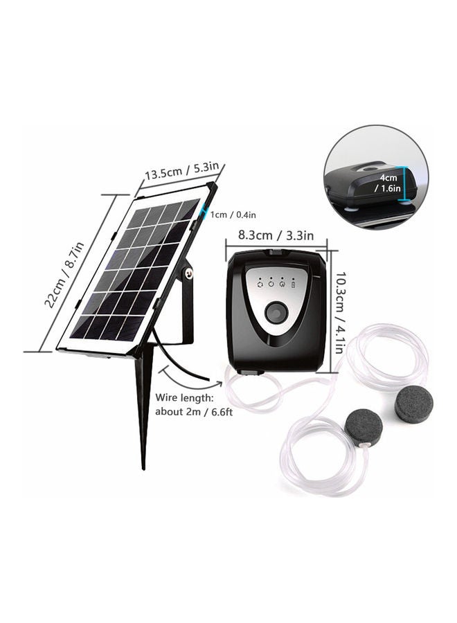 3.5W Solar Oxygenrator Air Pump with Dual Air Bubble Pipe For Outdoor Pond Black/Silver