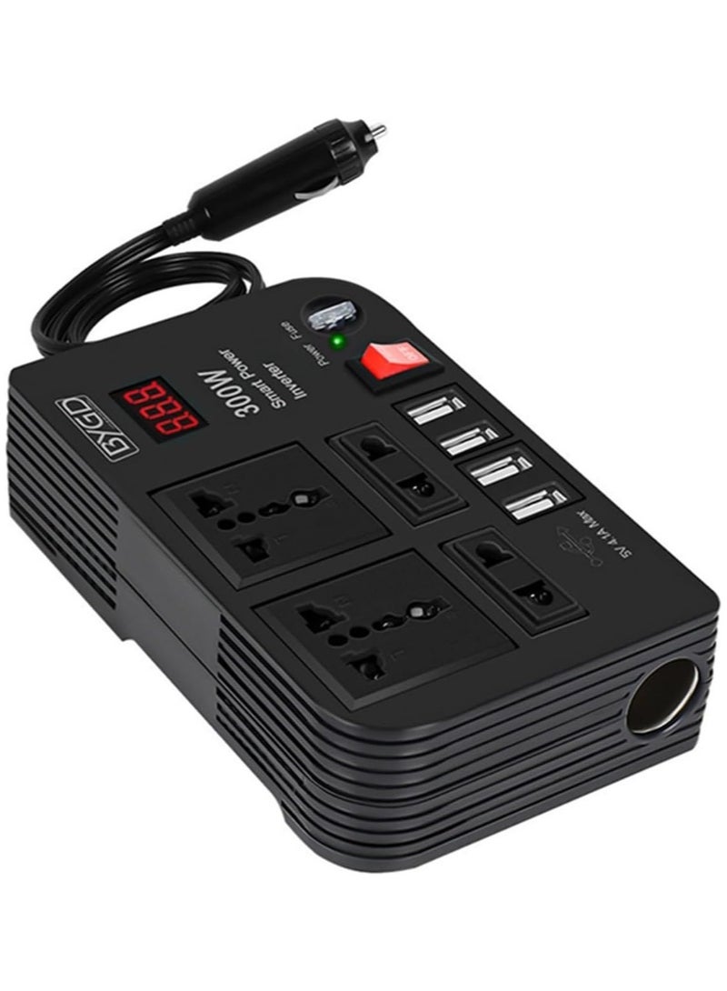 300W Car Power Inverter DC 12V/24V to 220V AC with 4 USB Ports Fast Charging with 2 Universal Sockets with Multifunctional LED Display Photovoltaic Inverter