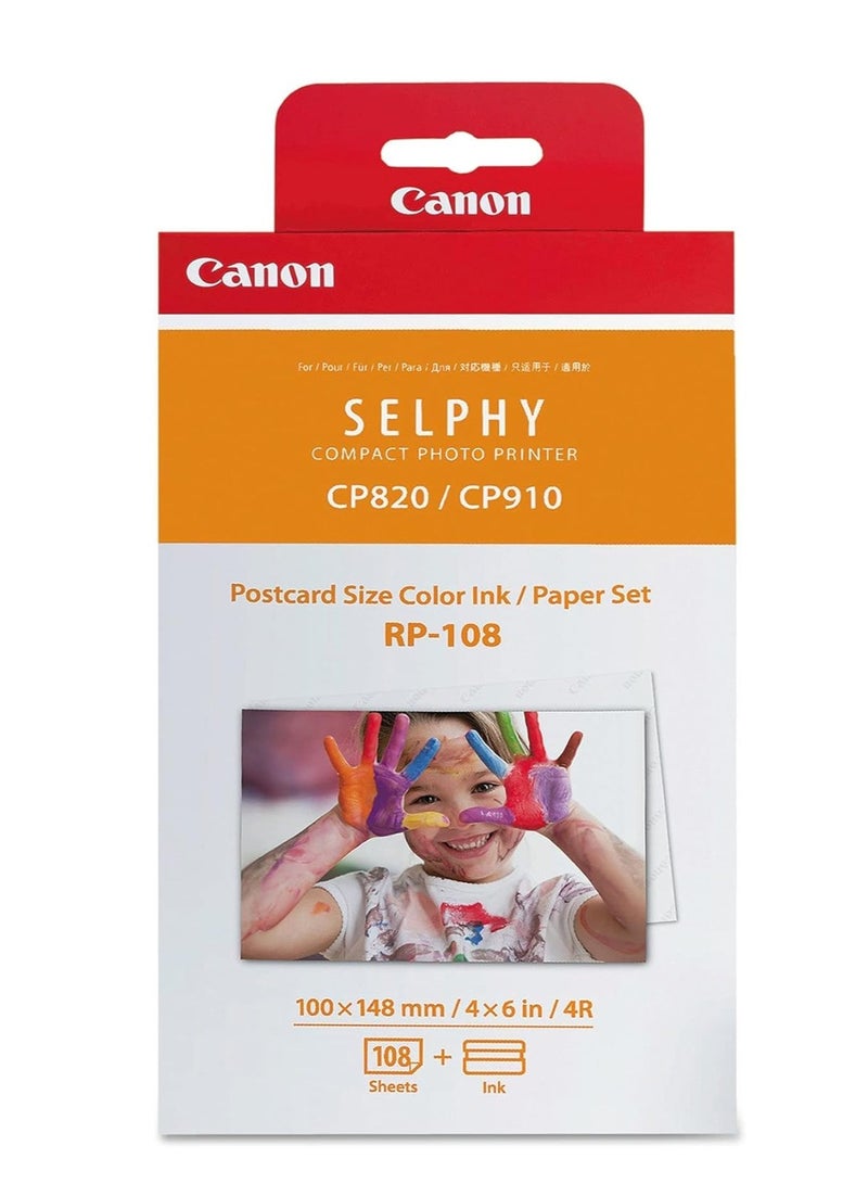 SELPHY Compact Photo Printer Postcard Size Color Ink/Paper Set RP-108 ( Pack of 5 )