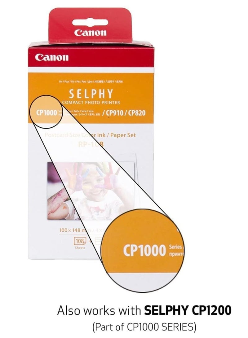 SELPHY Compact Photo Printer Postcard Size Color Ink/Paper Set RP-108 ( Pack of 5 )