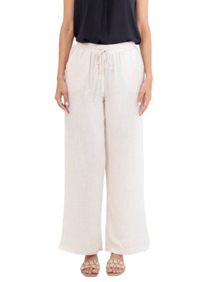 High-Waisted Wide Leg Drawstring Linen Pants