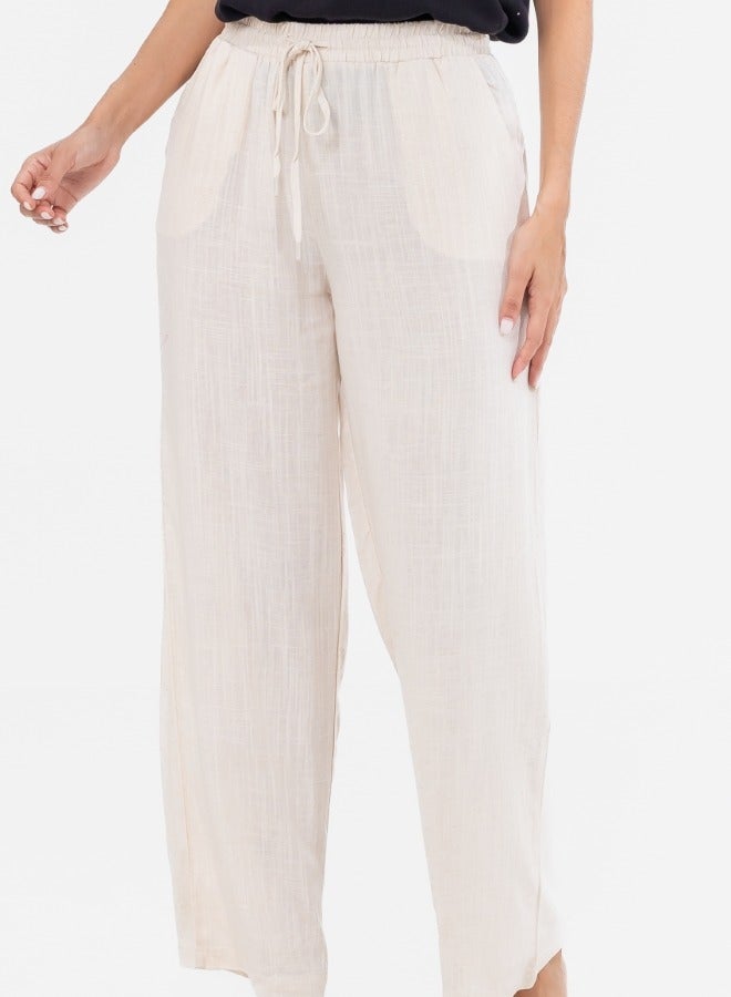 High-Waisted Wide Leg Drawstring Linen Pants