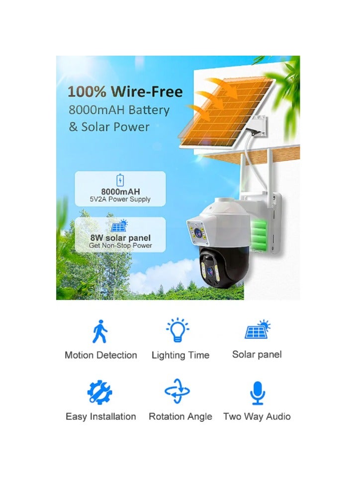 Outdoor 8MP 4g Solar Powered Camera Dual lens Battery WIFI /4G IP Wifi Wireless PTZ Solar Cctv Camera 4g Sim Crad