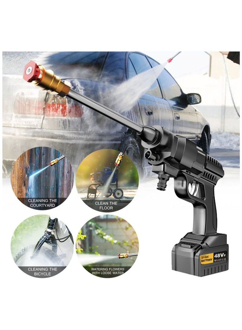 48V 25000mAh 30Bar Cordless High Pressure Car Washer with Nozzles Water Gun Set Garden Cleaning Jet Washing Machine Multi Purpose With Uk 3 Pin Adapter