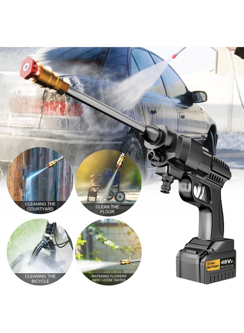 48V 25000mAh 30Bar Cordless High Pressure Car Washer with Nozzles Water Gun Set Garden Cleaning Jet Washing Machine Multi Purpose With Uk 3 Pin Adapter