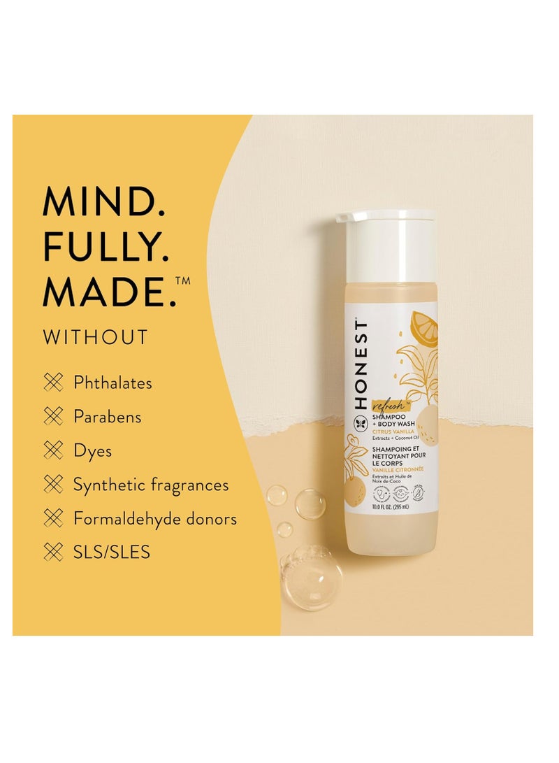 The Honest Company 2-in-1 Cleansing Shampoo + Body Wash | Gentle for Baby | Naturally Derived, Tear-free, Hypoallergenic | Citrus Vanilla Refresh, 18 fl oz