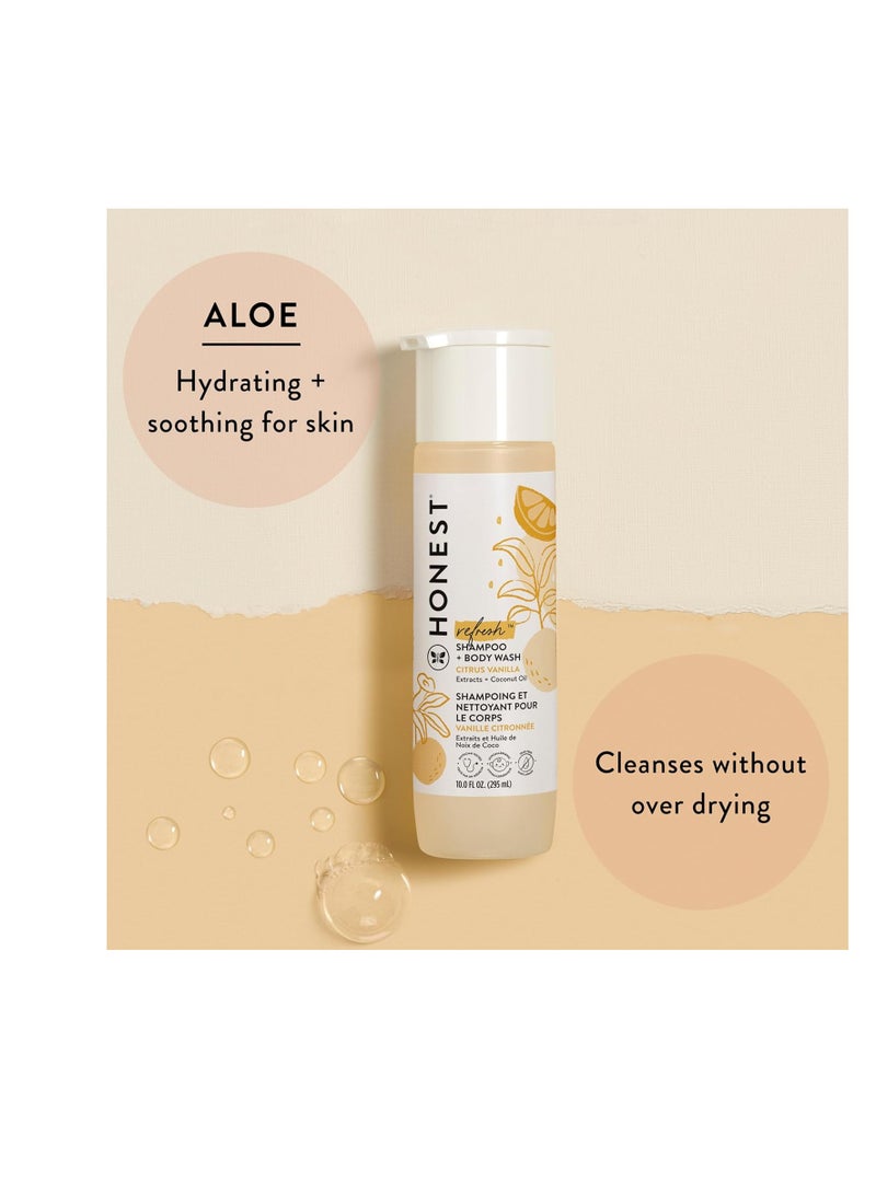 The Honest Company 2-in-1 Cleansing Shampoo + Body Wash | Gentle for Baby | Naturally Derived, Tear-free, Hypoallergenic | Citrus Vanilla Refresh, 18 fl oz