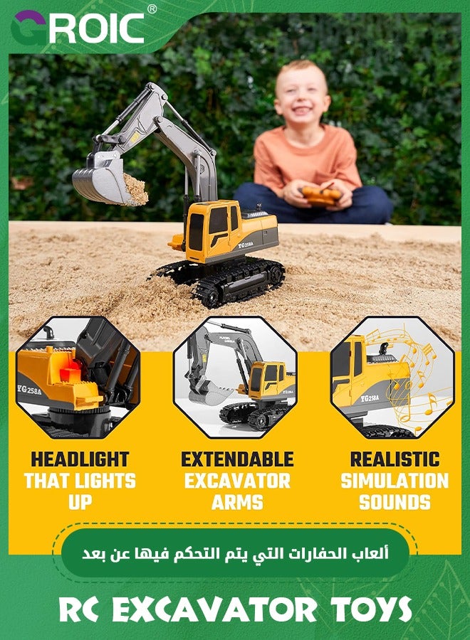 Remote Control Excavator Toy Truck RC Excavator with Metal Shovel Lights Sounds Rechargable Engineering Sand Digger Construction Vehicle Toy Gift for Boys Girls Kids & Children