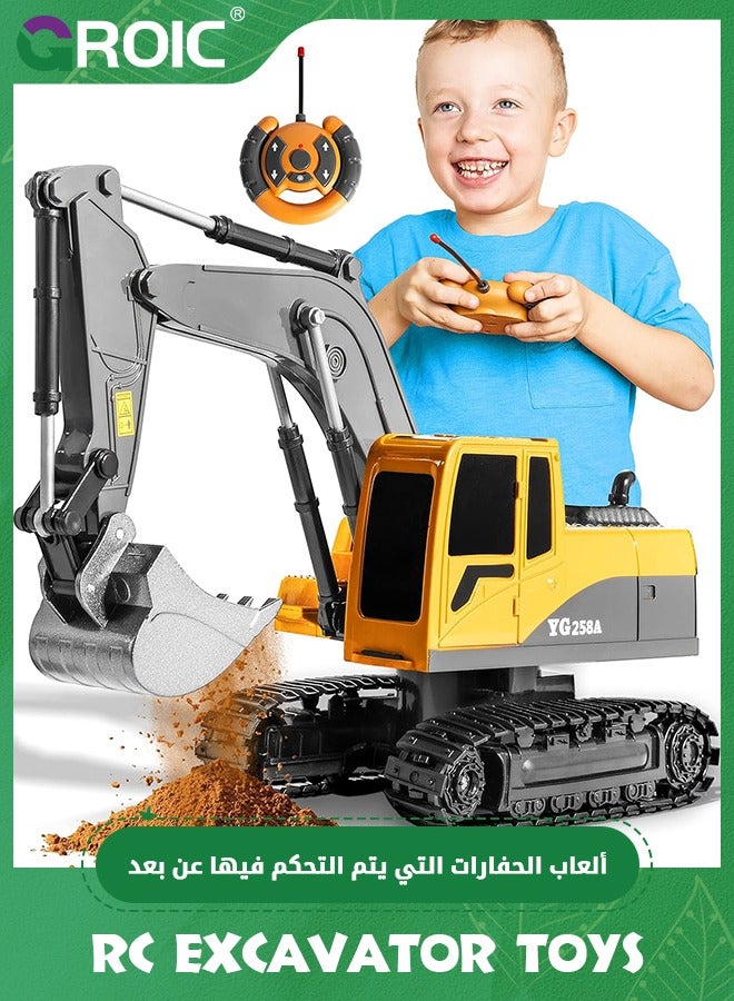 Remote Control Excavator Toy Truck RC Excavator with Metal Shovel Lights Sounds Rechargable Engineering Sand Digger Construction Vehicle Toy Gift for Boys Girls Kids & Children