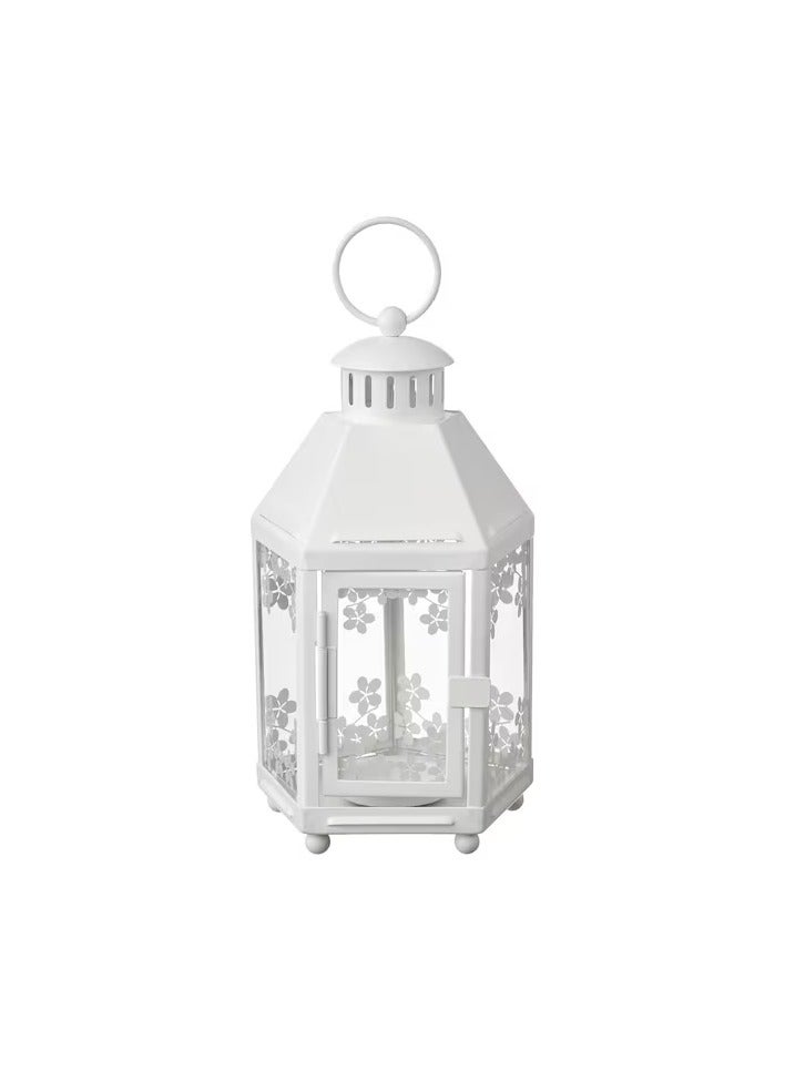 Lantern for tealight, in/outdoor, white, 21 cm