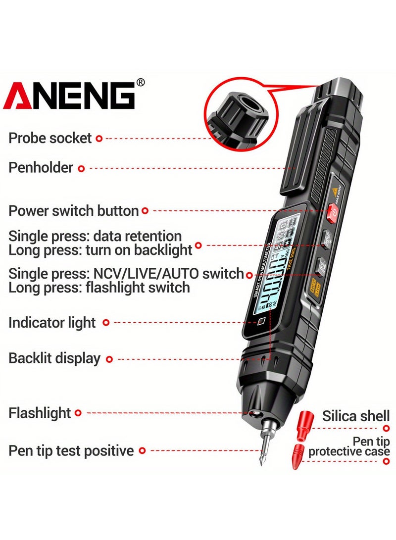 Aneng A3005 Digital Multimeter Pen, Battery-Powered, High Precision & Reliability, For Electricians - Measures Ac/Dc Voltage, Resistance, Continuity, With Lcd Display & Flashlight, Includes Manual