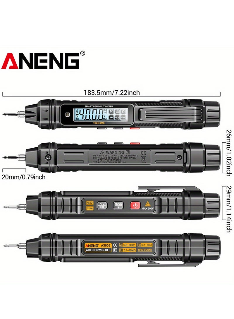 Aneng A3005 Digital Multimeter Pen, Battery-Powered, High Precision & Reliability, For Electricians - Measures Ac/Dc Voltage, Resistance, Continuity, With Lcd Display & Flashlight, Includes Manual