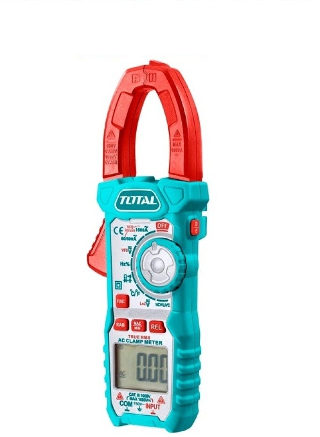 Total Digital AC Clamp Meter - 1000A AC Current, DC Voltage, Resistance, Capacitance & Frequency with Backlight & Batteries Included