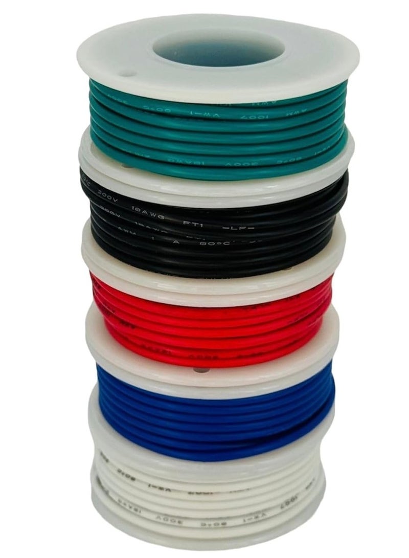 Lucky Sky 18AWG 5Meter 16 Feet Solid Wire-Solid Wire Kit 5 Red, Black, Green, Blue, White spools 18 Gauge Jumper Wire- Hook up Wire Kit.(Each 5Meter)