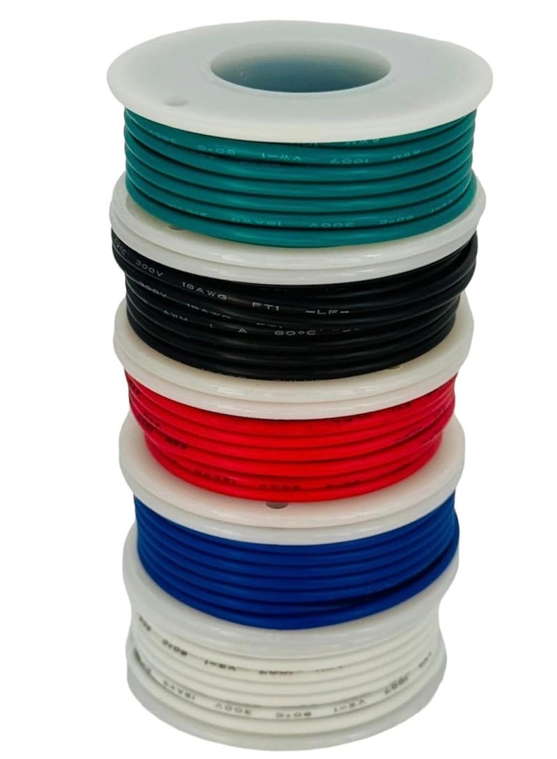 Lucky Sky 22AWG 8Meter 26 Feet Solid Wire-Solid Wire Kit 5 Red, Black, Green, Blue, White spools 20 Gauge Jumper Wire- Hook up Wire Kit.(Each 8Meter)