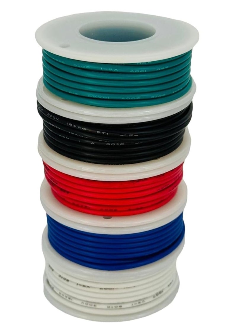 Lucky Sky 20 AWG 8Meter 26 Feet Solid Wire-Solid Wire Kit 5 Red, Black, Green, Blue, White spools 20 Gauge Jumper Wire- Hook up Wire Kit.(Each 8Meter)