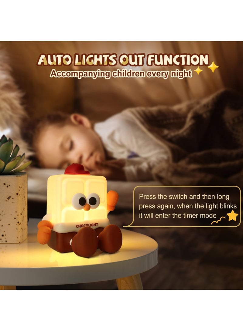 Cute Chocolate Night Light for Kids, 3 Level Dimmable Nursery Nightlight, Food Grade Silicone Cute Lamp with 30 Min Timer, Rechargeable Touch Lamp for Breastfeeding Toddler Baby