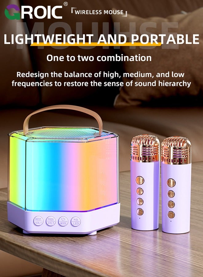 Mini Karaoke Machine with 2 Pcs Wireless Microphone, Bluetooth Portable Karaoke Speaker with Bass and Dazzling Lights for Adults & Kids, Bluetooth Speaker Wireless Singing Machine Disco LED Lights