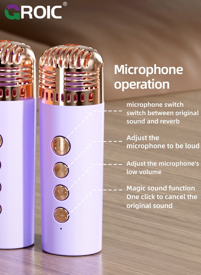 Mini Karaoke Machine with 2 Pcs Wireless Microphone, Bluetooth Portable Karaoke Speaker with Bass and Dazzling Lights for Adults & Kids, Bluetooth Speaker Wireless Singing Machine Disco LED Lights