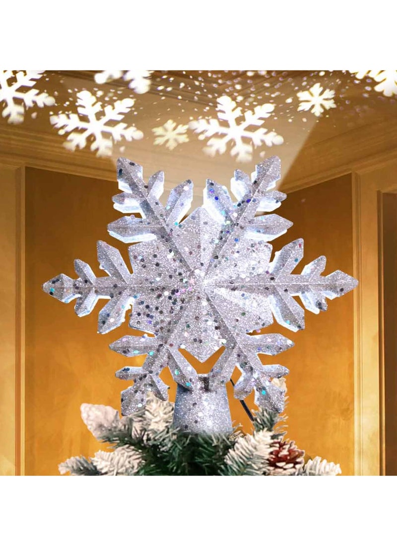 LED Projector Light 3D Rotating Snowflake Projector Light Snowflake Tree Decorative Pendant Projector Light (Silver Snowflake)