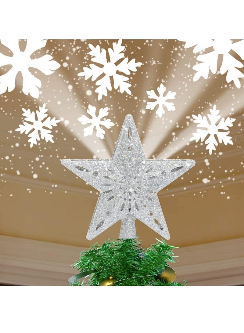 LED Projection Lamp 3D Rotating Snowflake Projection Lamp Five-Pointed Star Tree Decorative Pendant Projection Lamp (Silver Star)