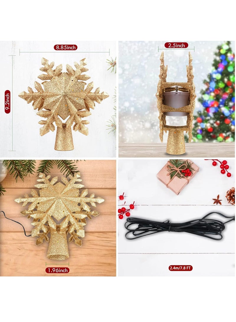 LED Projector Light 3D Rotating Snowflake Projector Light Snowflake Tree Decorative Pendant Projector Light (Golden Snowflakes)