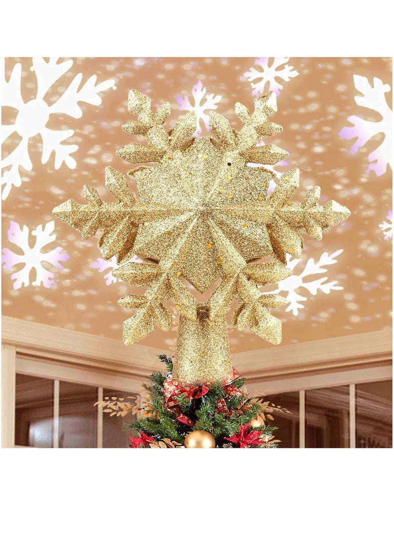 LED Projector Light 3D Rotating Snowflake Projector Light Snowflake Tree Decorative Pendant Projector Light (Golden Snowflakes)