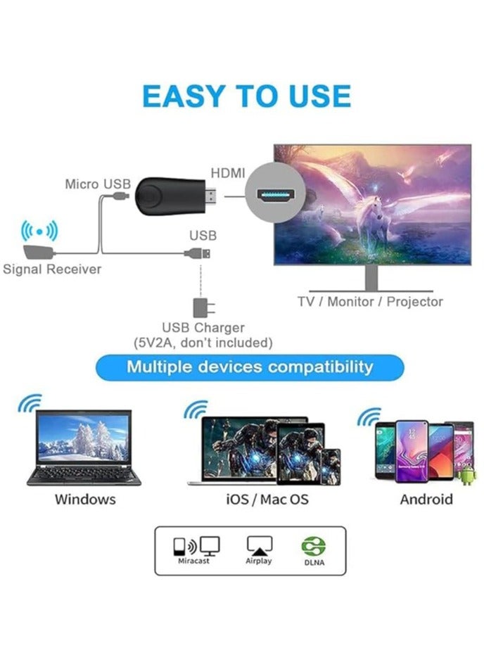 Wireless HDMI Transmitter and Receiver, Wireless HDMI Display Adapter, 1080P HDMI Screen Mirroring Adapter Streaming Client for i-Phone/i-Pad/Android/iOS/Windows/PC to HD TV/Monitor/Projector