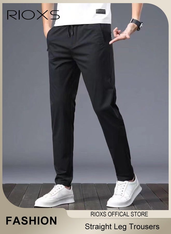 Mens Sports Pants, Drawstring Elastic Waist Casual Straight Leg Trousers, Slim Fit Pants With Two Side Pockets, Quick Dry Men's Sweatpants, Running Workout Athletic Gym Joggers Trousers