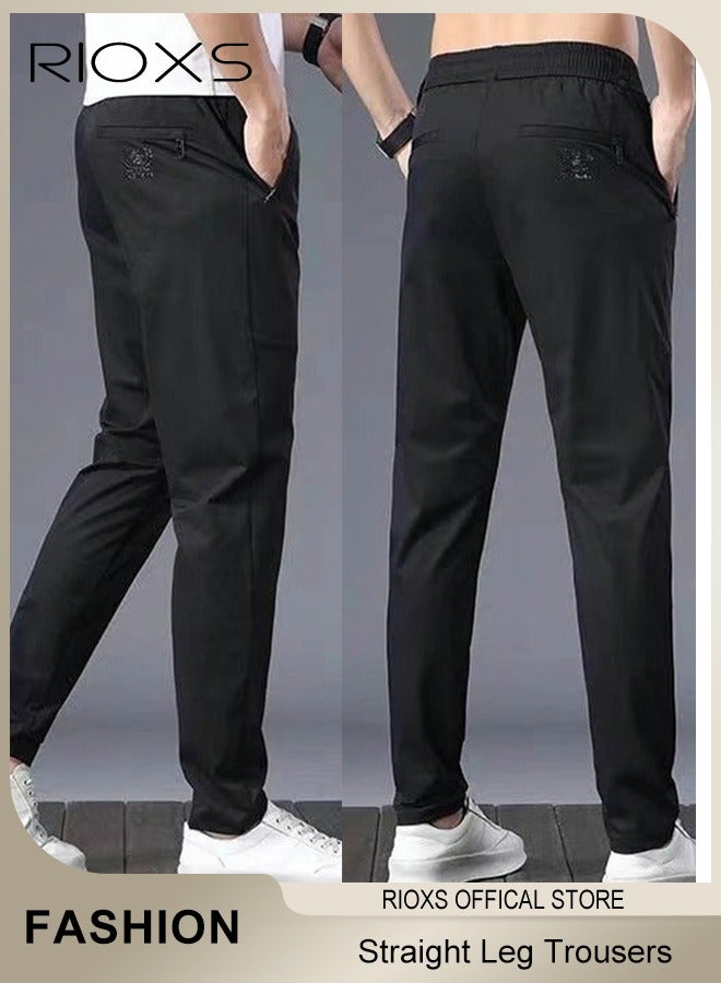 Mens Sports Pants, Drawstring Elastic Waist Casual Straight Leg Trousers, Slim Fit Pants With Two Side Pockets, Quick Dry Men's Sweatpants, Running Workout Athletic Gym Joggers Trousers