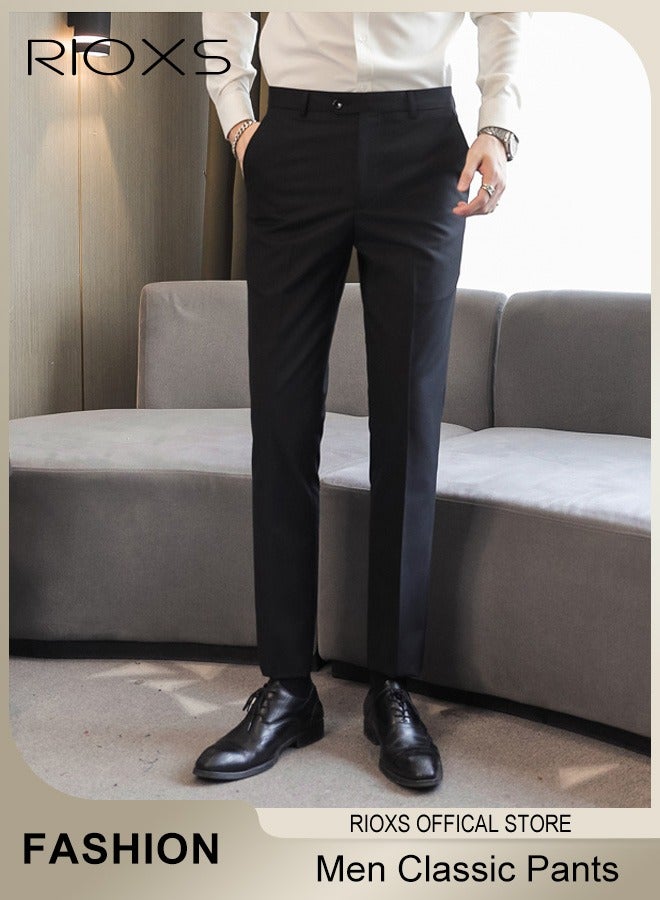 Men's Slim Fit Stretch Suit Pant,Comfy Trousers With Pockets,Mens Trendy Straight Leg Dress Pants,Regular Fit Pants For Office/Daily Casual/Gathering/Meeting/Business