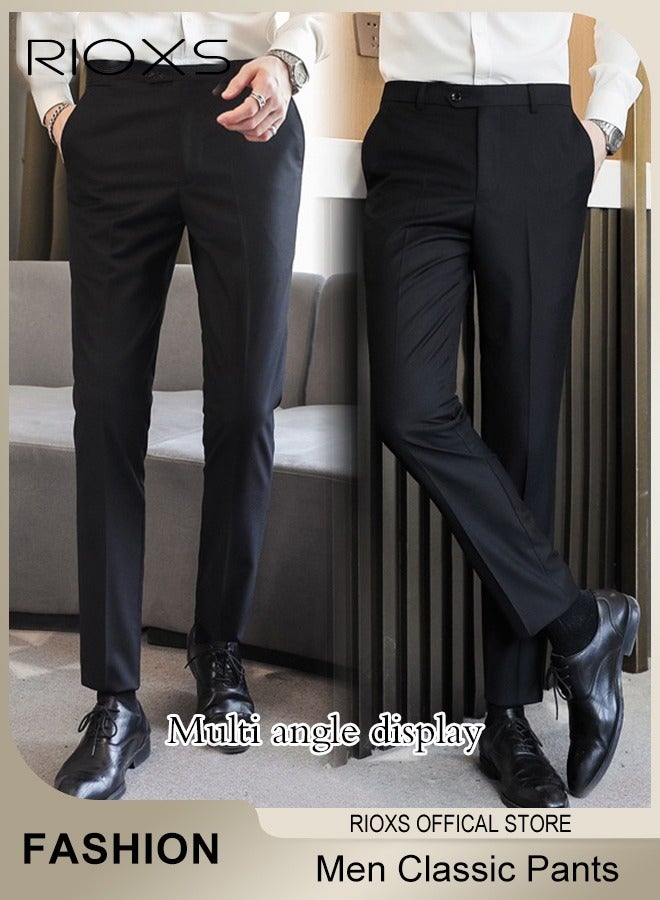 Men's Slim Fit Stretch Suit Pant,Comfy Trousers With Pockets,Mens Trendy Straight Leg Dress Pants,Regular Fit Pants For Office/Daily Casual/Gathering/Meeting/Business