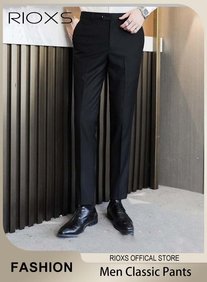 Men's Slim Fit Stretch Suit Pant,Comfy Trousers With Pockets,Mens Trendy Straight Leg Dress Pants,Regular Fit Pants For Office/Daily Casual/Gathering/Meeting/Business