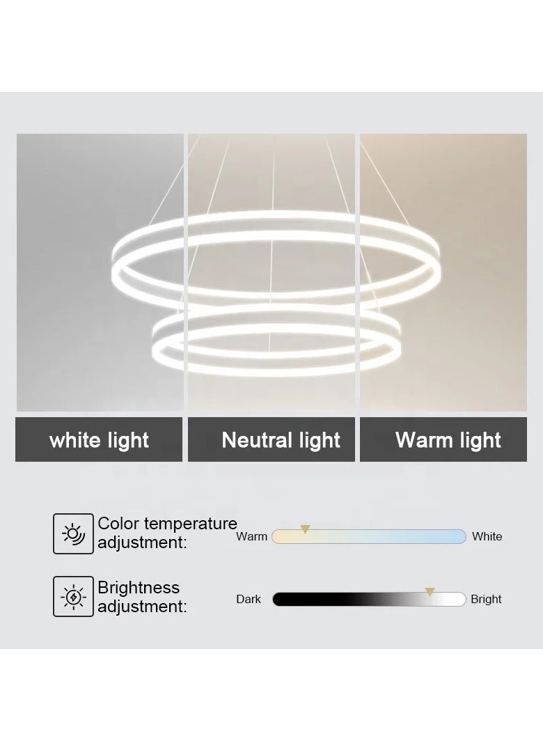 Modern 3 Rings LED Circle Pendant Chandeliers Dimmable with Remote Control 3 Color Hanging light Adjustable for Living room Bedroom Kitchen Dining Office (White, 60cm 40cm 20cm)