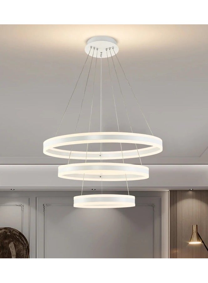 Modern 3 Rings LED Circle Pendant Chandeliers Dimmable with Remote Control 3 Color Hanging light Adjustable for Living room Bedroom Kitchen Dining Office (White, 60cm 40cm 20cm)